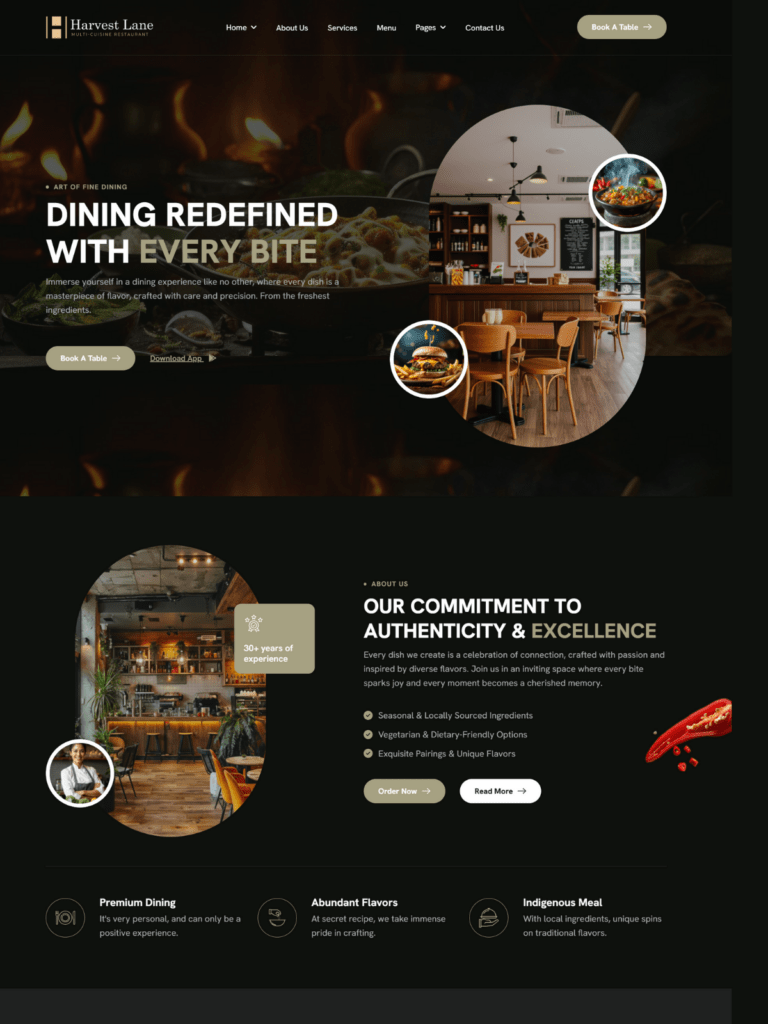 Harvest Lane – Elite Restaurant Website