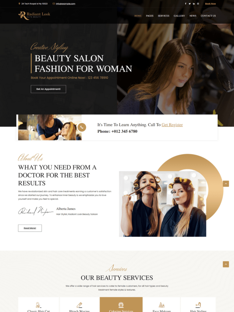 Radiant Look – Modern Salon Website