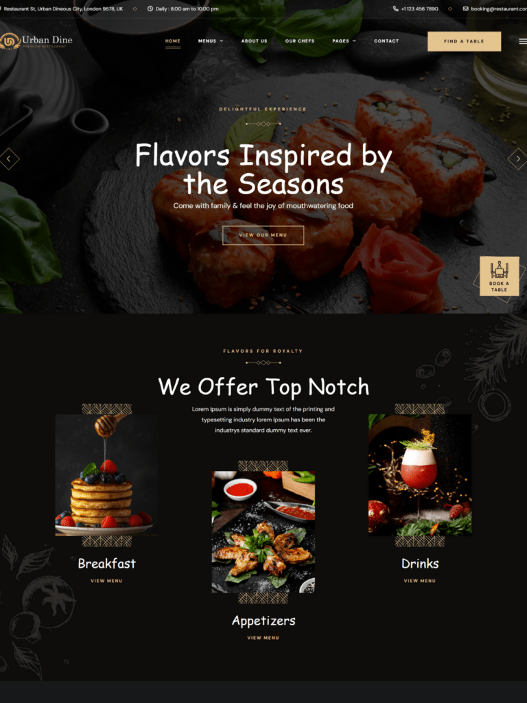 Urban Dine – Certified Restaurant Website